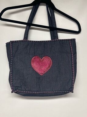 Dark Denim Tote with Pink Heart Accent